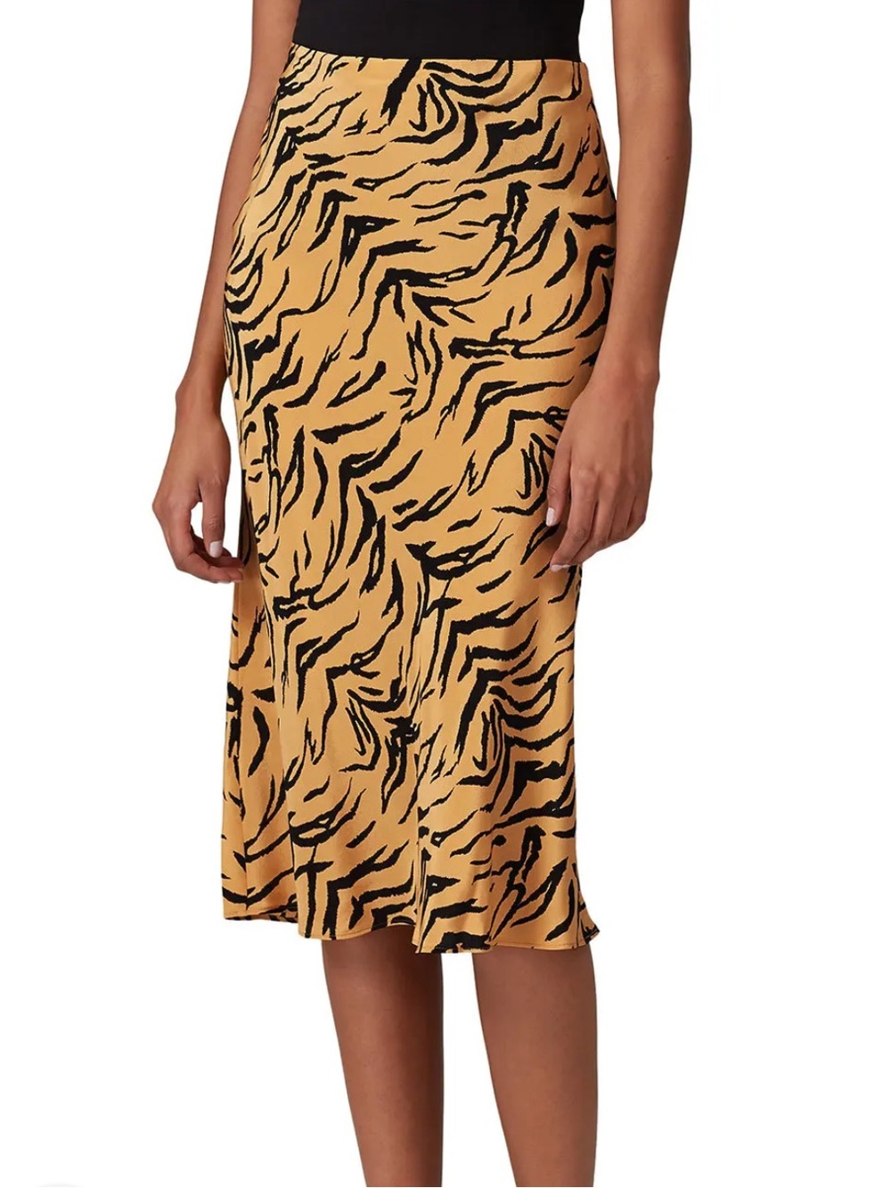 Madewell Mustard Yellow Tiger-Print 100% Silk Midi Skirt
